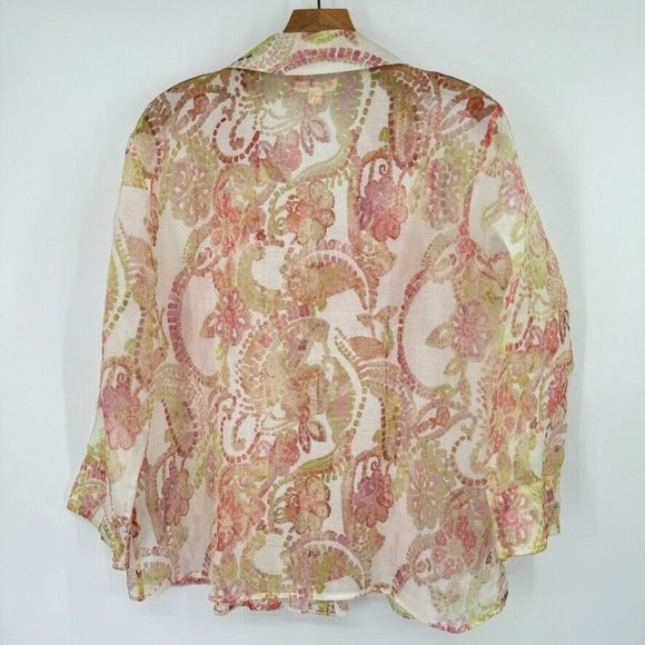 coldwater creek women's blouse top sheer floral size XL extra large 3/4 sleeve - Picture 9 of 11